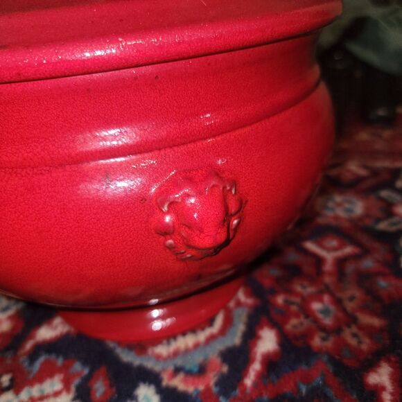Emile Henry Le Potier Covered Tureen Soup Bowl Cooker 4 Qt Red w Lion Head VTG - Picture 13 of 16